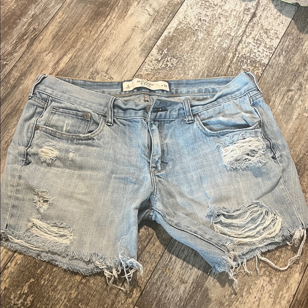 Abercrombie & Fitch Faded Blue Ripped Jean Shorts
